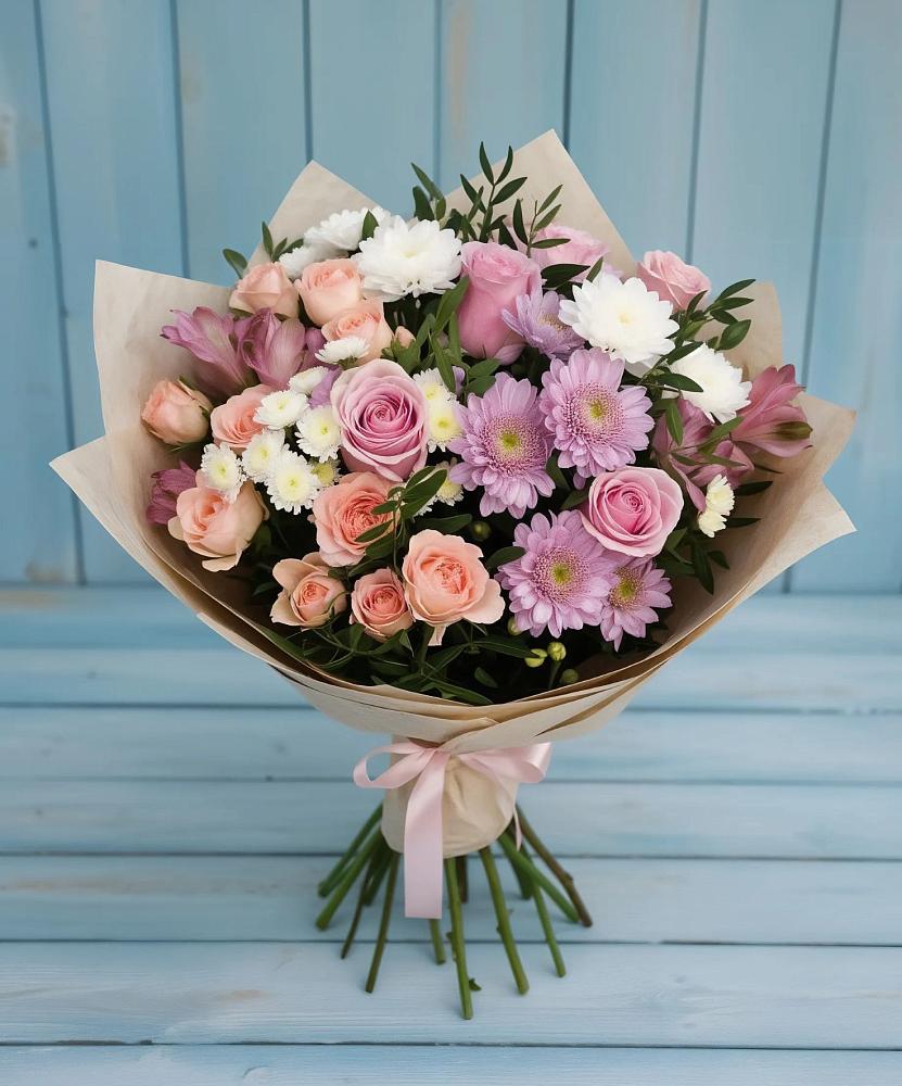 Букет цветов из: Хризантемы, Розы и Альстромерии в Чинаре