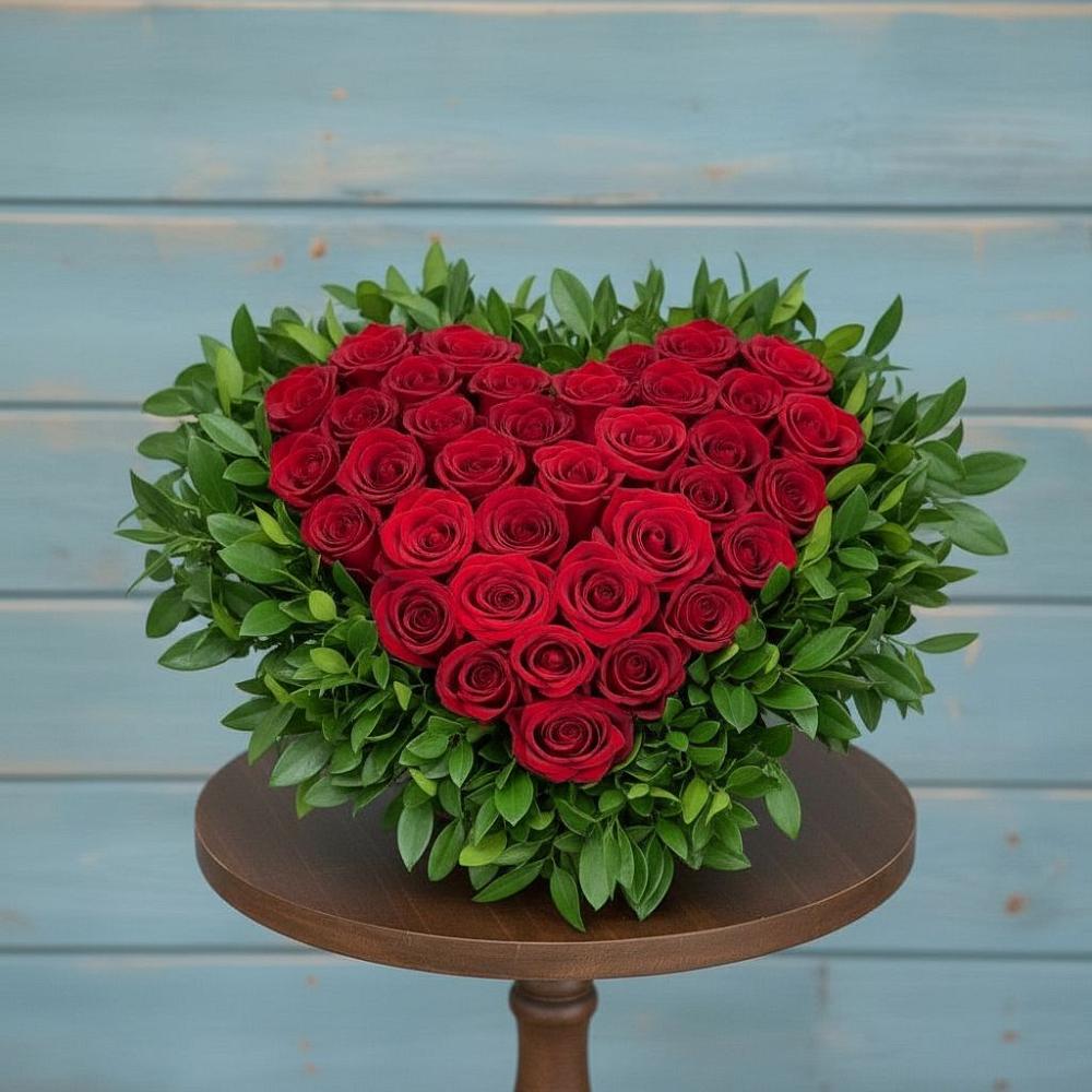 Цветочная композиция из Розы в виде сердца в Чинаре