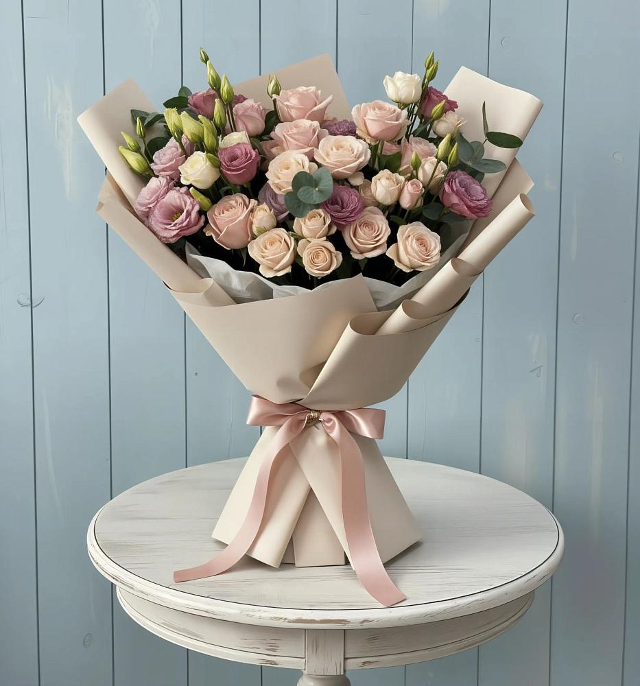 Букет цветов из: Розы и Лизиантусы в Чинаре